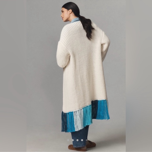 Anthropologie Oversized Long Cream Cardigan w Blue Fringe
Gently Used - Picture 2 of 8